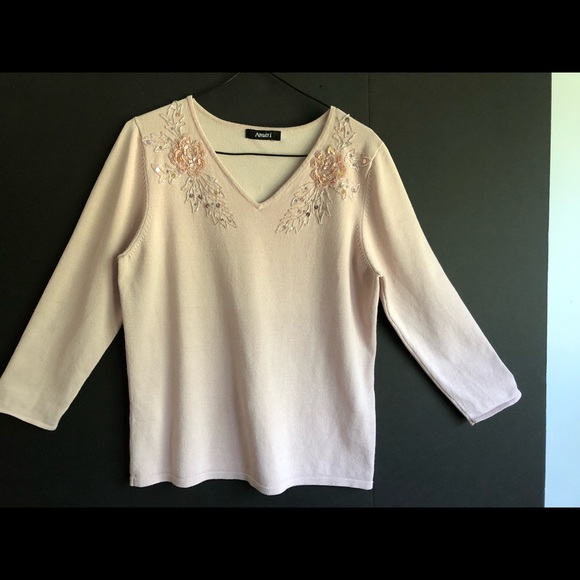 Amari V Neck Dressy Sweater Sequins and Beads Med - Picture 13 of 16